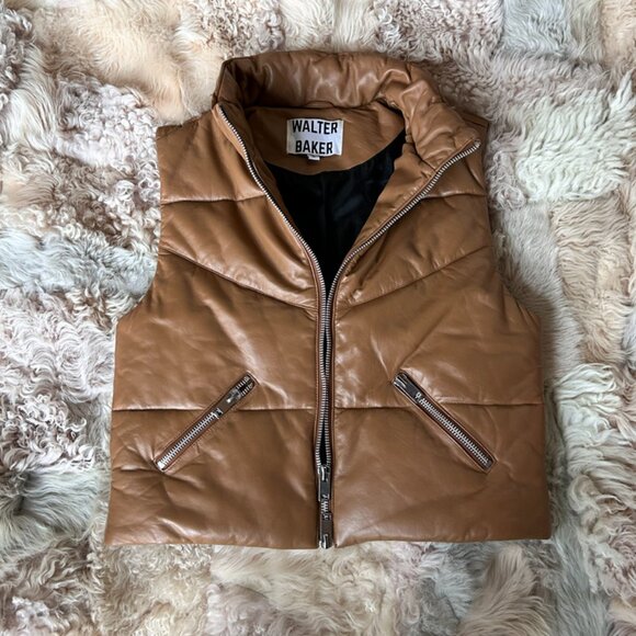 WALTER BAKER Landon Quilted Lamb Leather Puffer Vest Small New - Picture 9 of 12